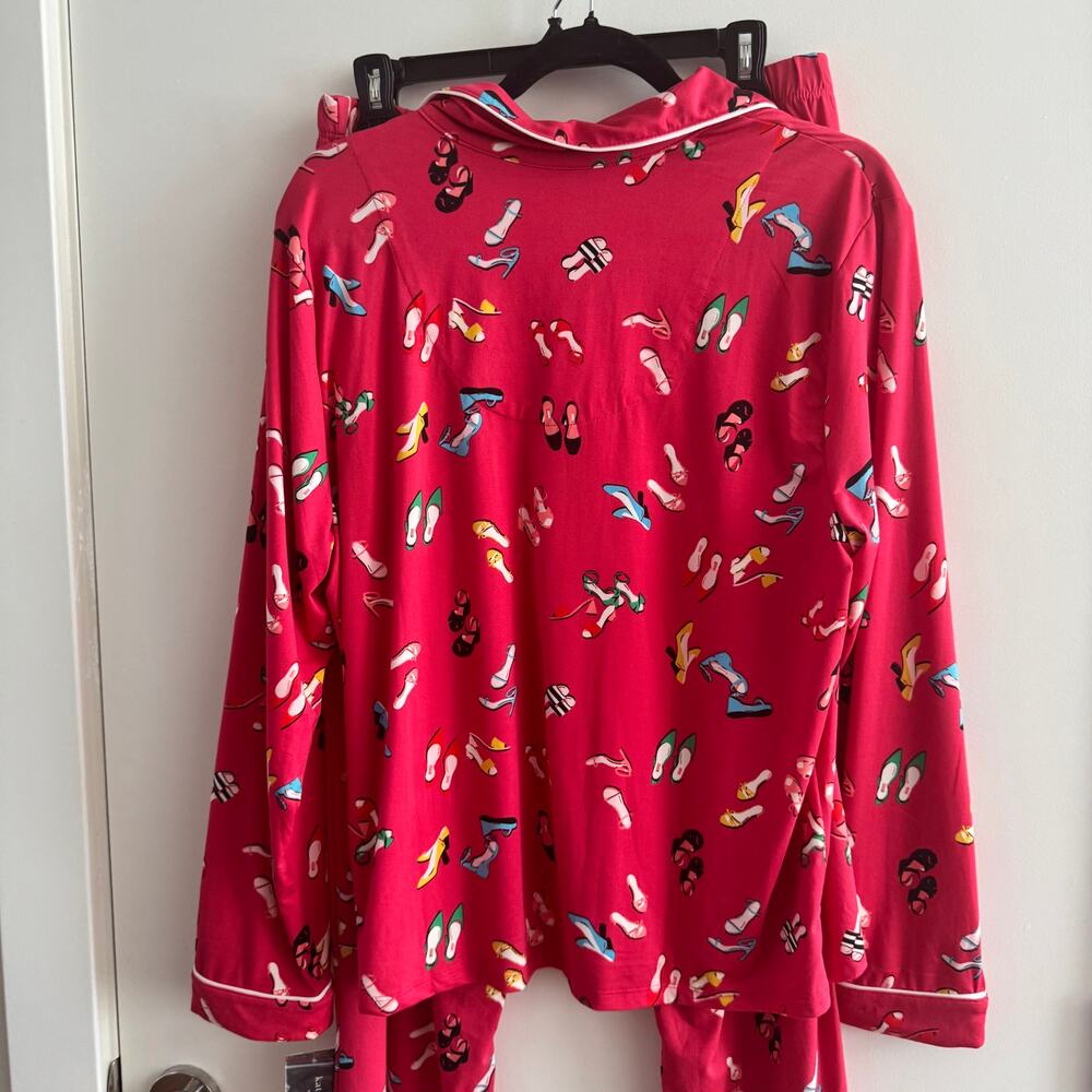 New Kate Spade Heels Print Sleepwear Pajama Red Collared Top Pull On Pants Sz L - Picture 5 of 7